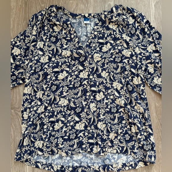Old Navy Womens Blue Tan Paisley Long Sleeve‎ V-Neck Top Size Small - Picture 4 of 6